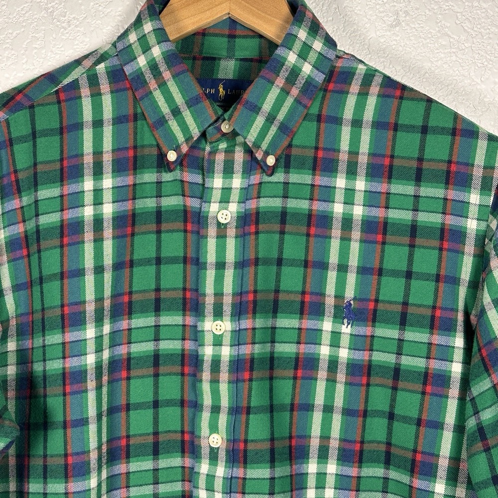 Polo Ralph Lauren Performance‎ Flannel Green Plaid Classic Fit Men's Large